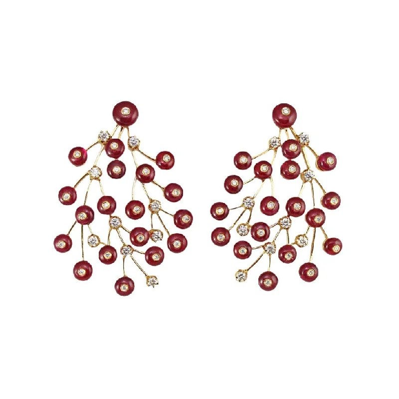 ladies designer stud earrings-Ruby Diamond Branch Earrings