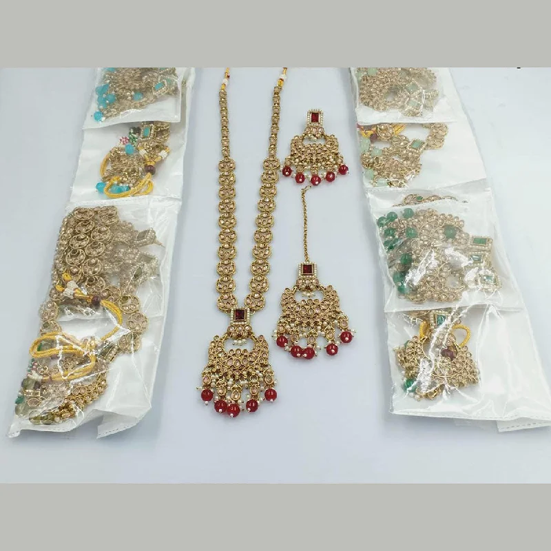 ladies modern necklaces-Kavita Art Gold Plated Crystal Stone And Pearls Long Necklace Set   (1 Piece Only)