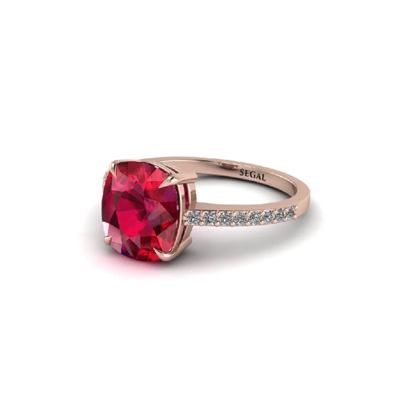 unique ladies engagement rings-Gold Handmade Cushion Cut Ruby Engagement Ring - Whitney No. 11