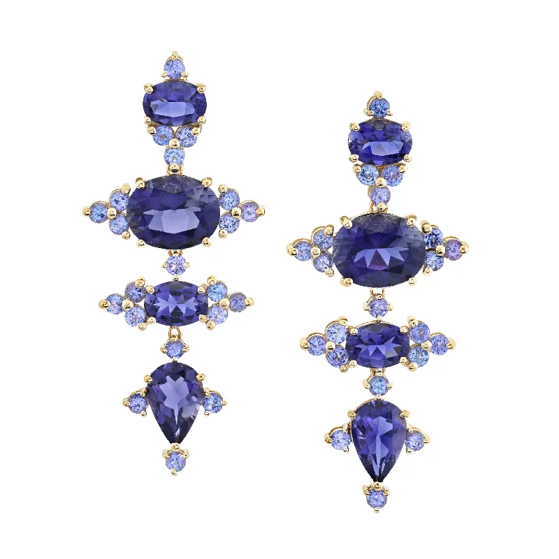 ladies long drop earrings-Nocturnal Light Tanzanite and Lolite Earrings