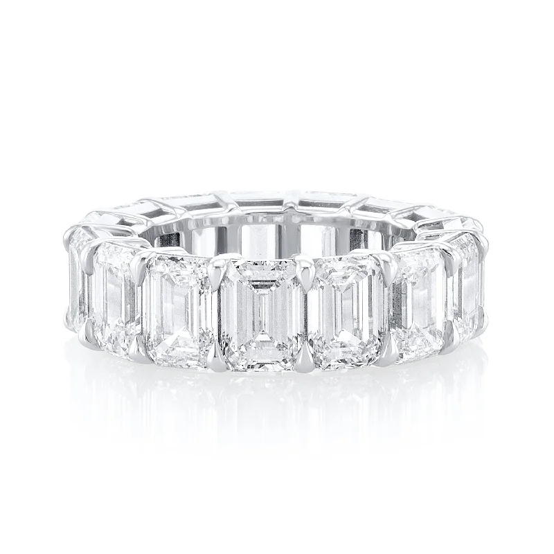 ladies designer rings-15.37 Carat Lab Grown Diamond Eternity Band Containing 15 Emerald Cut Diamonds set in 14K White Gold