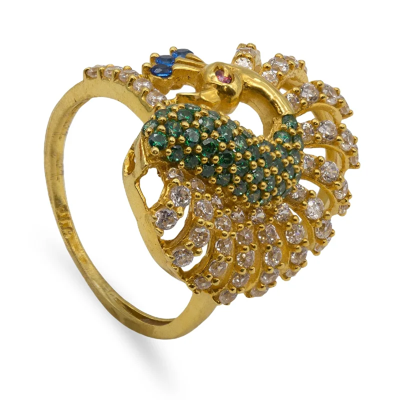 ladies ruby rings-22K Yellow Gold Swarovski Pavé Peacock Ring