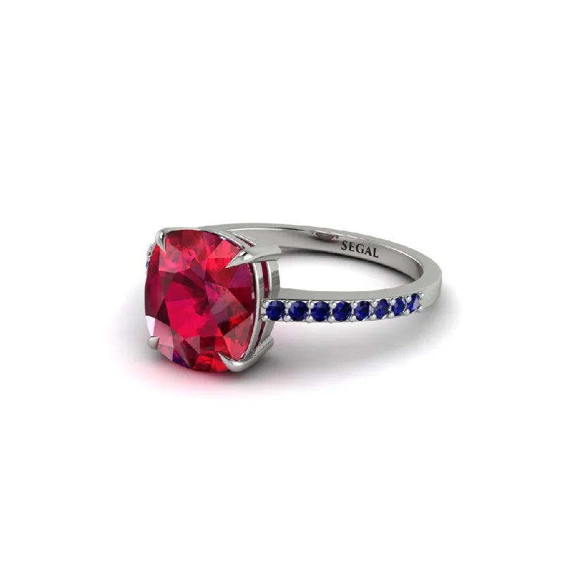 diamond and sapphire ladies engagement rings-Gold Handmade Cushion Cut Ruby Engagement Ring - Whitney No. 72