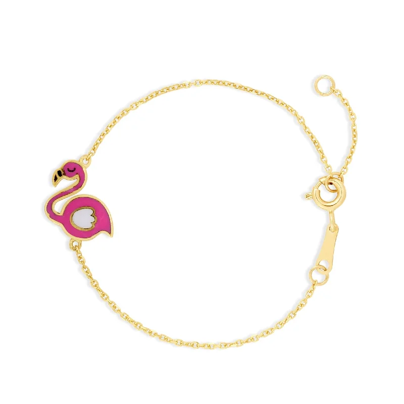 ladies gold-filled bangles-Kids 14K Gold Enamel Flamingo Bracelet