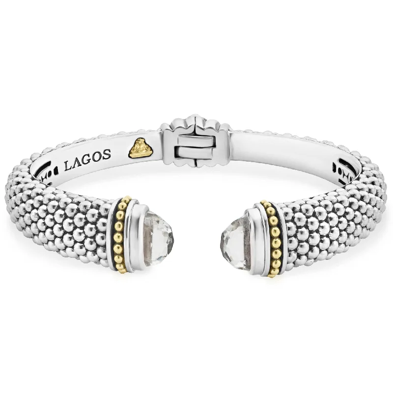 ladies handcrafted bracelets-Caviar Color White Topaz Cuff Bracelet | 12mm