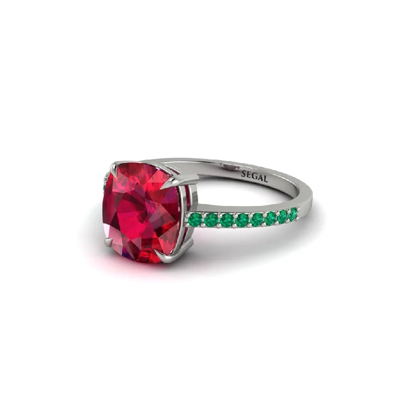 emerald cut ladies engagement rings-Gold Handmade Cushion Cut Ruby Engagement Ring - Whitney No. 27