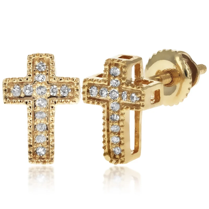 ladies gold drop earrings-Diamond Cross Stud Earrings | 14k Gold