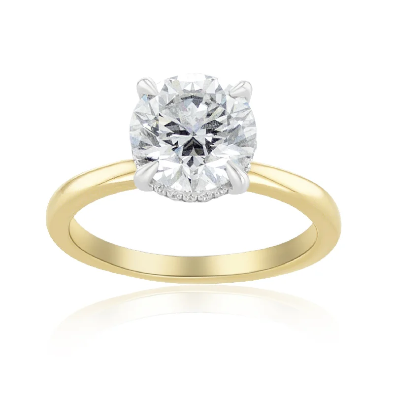 ladies diamond solitaire rings-1.80 Carat Lab Grown Diamond with Natural Under-Halo in 14K White Gold