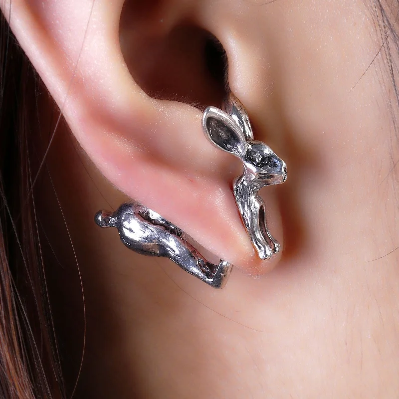 ladies gold hoop earrings-SEXY SPARKLES Sexy Sparkles Rabbit 3D Double Sided Ear Stud Earrings for Women