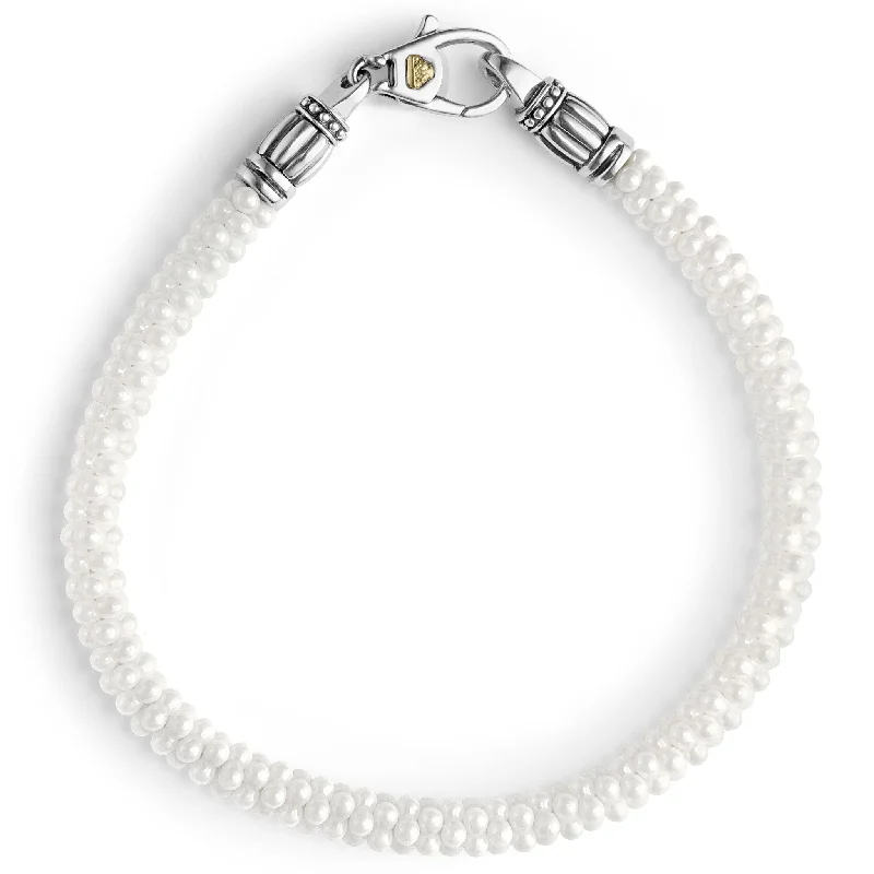 ladies silver charm bracelets-White Caviar Ceramic Caviar Beaded Bracelet