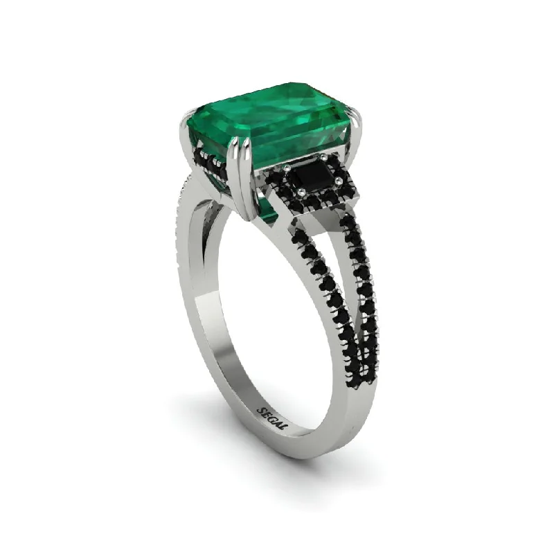 one-of-a-kind ladies engagement rings-Split Shank Emerald Cut Emerald Designer Engagement Ring - Ursula No. 36