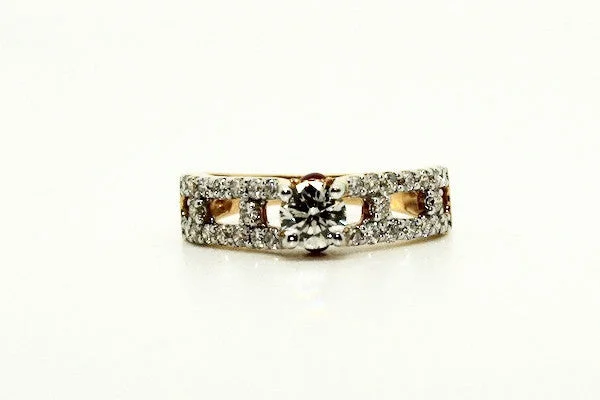 ladies personalized rings-Milgrain Diamond Yellow Gold Ring AD No. 0433