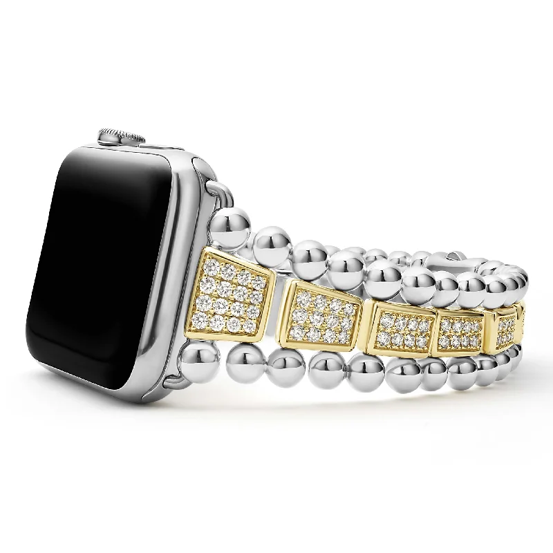 ladies cuff bangles-Smart Caviar 18K Gold and Sterling Silver Full Diamond Watch Bracelet-42-49mm