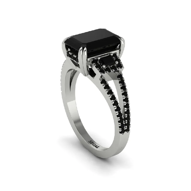 women’s custom engagement rings-Split Shank Emerald Cut Black Diamond Designer Engagement Ring - Ursula No. 39