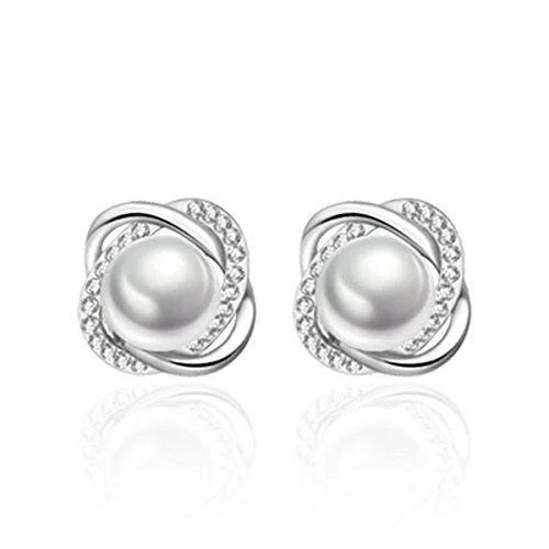 ladies fashion hoop earrings-Sexy Sparkles Imitation Pearl Ear Post Stud Earrings with Cubic Zirconia jewelry for women teen girls