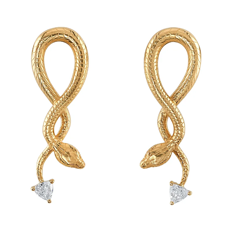 ladies pearl earrings-Diamond Hanging Snake Earrings