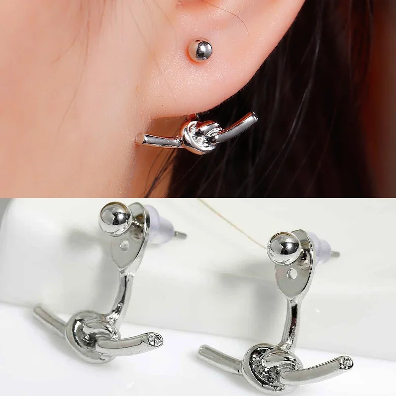 ladies romantic earrings-Sexy Sparkles Ear Jacket Stud Half Moon Earrings Back Ear Cuffs Stud Earring