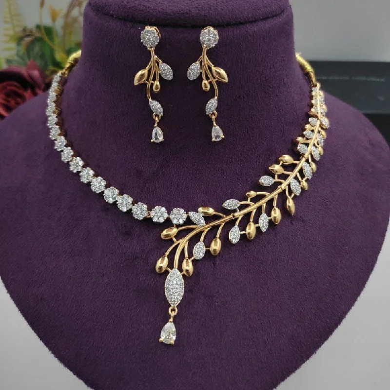 ladies colorful gemstone necklaces-Aamrapali Gold  Plated AD Necklace Set