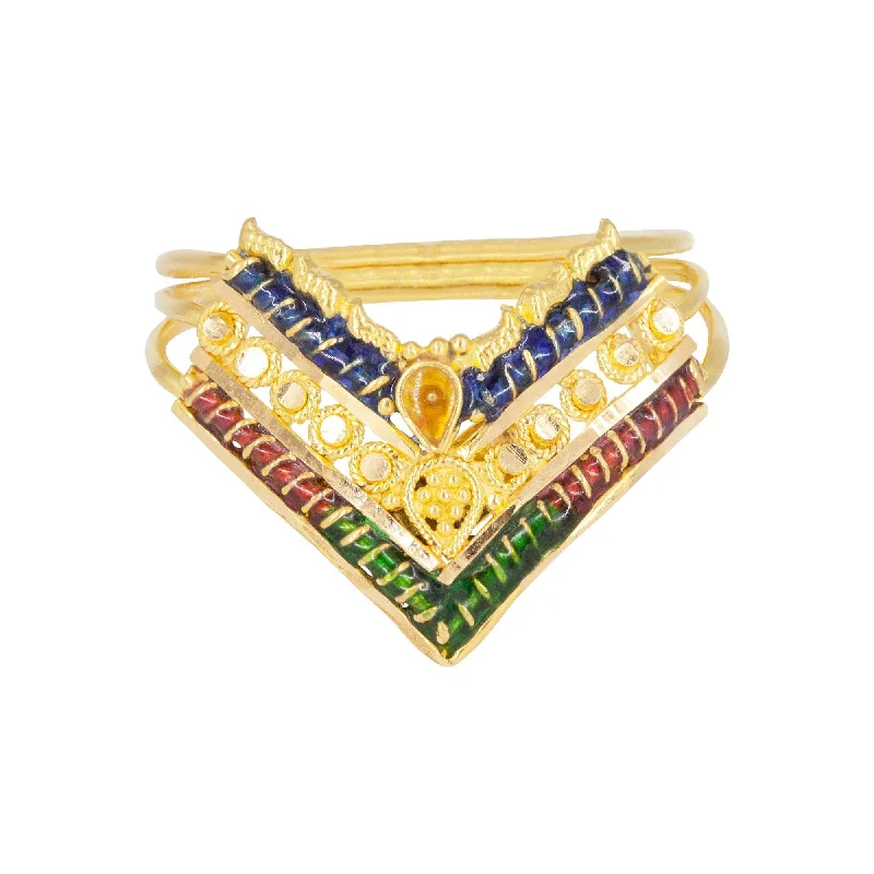 ladies luxury engagement rings-22K Yellow Gold Triple Chevron Ring W/ Enamel