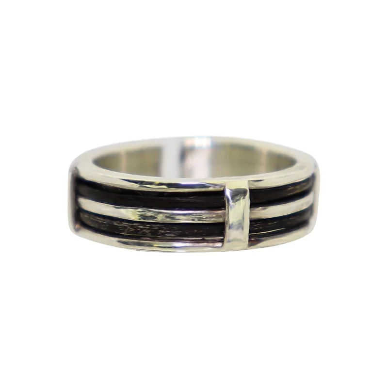 ladies affordable engagement rings-Silver Ring with two Strands Elephant Hair