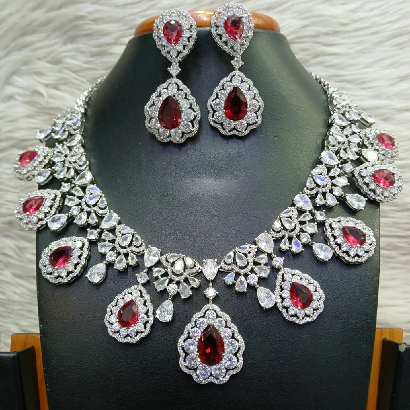 ladies diamond pendant necklaces-Jain Jewellers Silver Plated AD Necklace Set