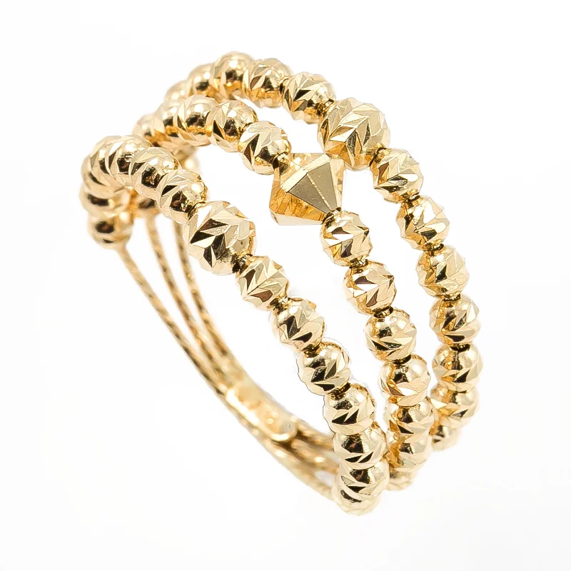 ladies adjustable size rings-22K Yellow Gold Ring W/ Triple Band & Textured Beads