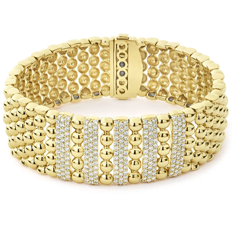 ladies bracelet sets-Caviar Gold Five Station 18K Gold Diamond Bracelet | 20mm