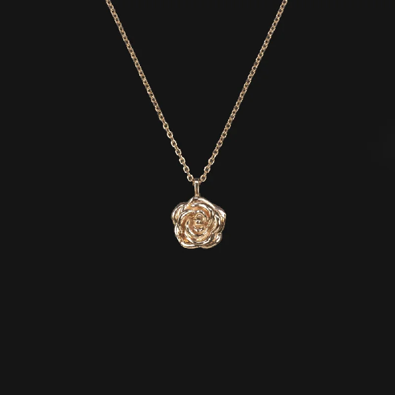 ladies double-layer necklaces-FLOWER PENDANT NECKLACE SOLID 14k ROSE GOLD BLOSSOM 18in DAINTY CHAIN EVERYDAY