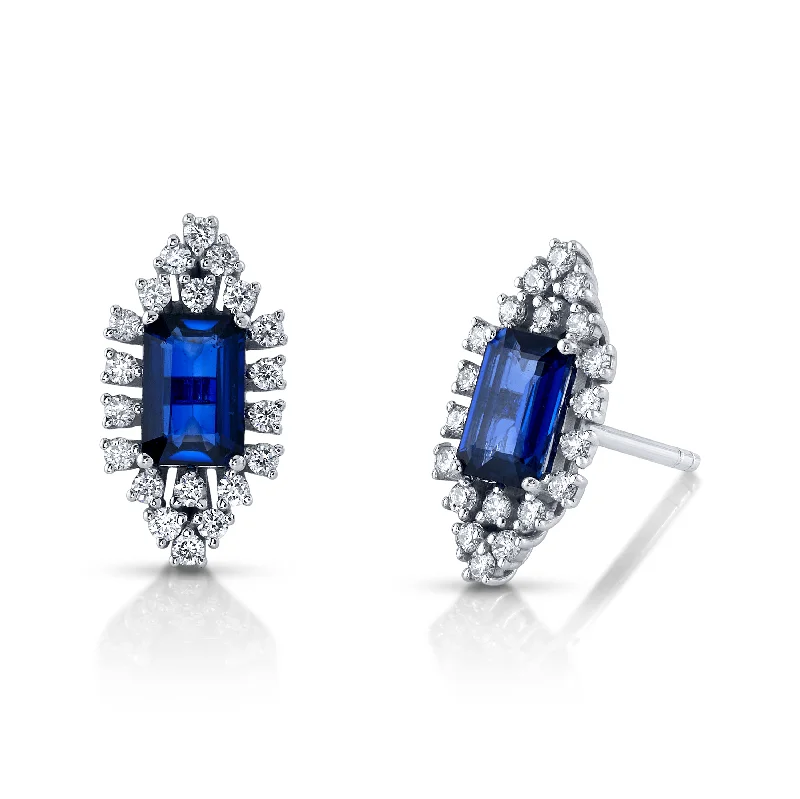 ladies luxurious earrings-Sapphire Diamond Earrings, Pair