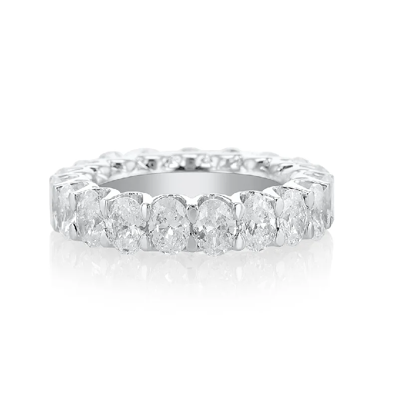 ladies silver rings-4.50 Cttw Lab Grown Oval Shape Diamond 18K White Gold Eternity Band