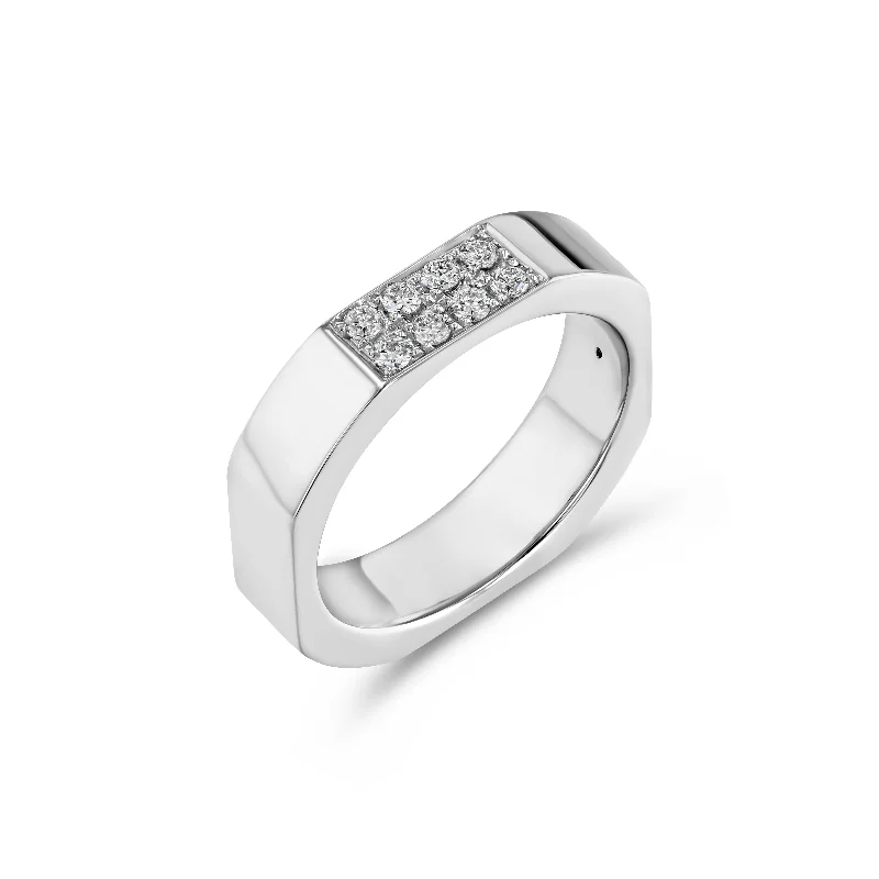 ladies wedding rings-Pave Thick Lucky Ring