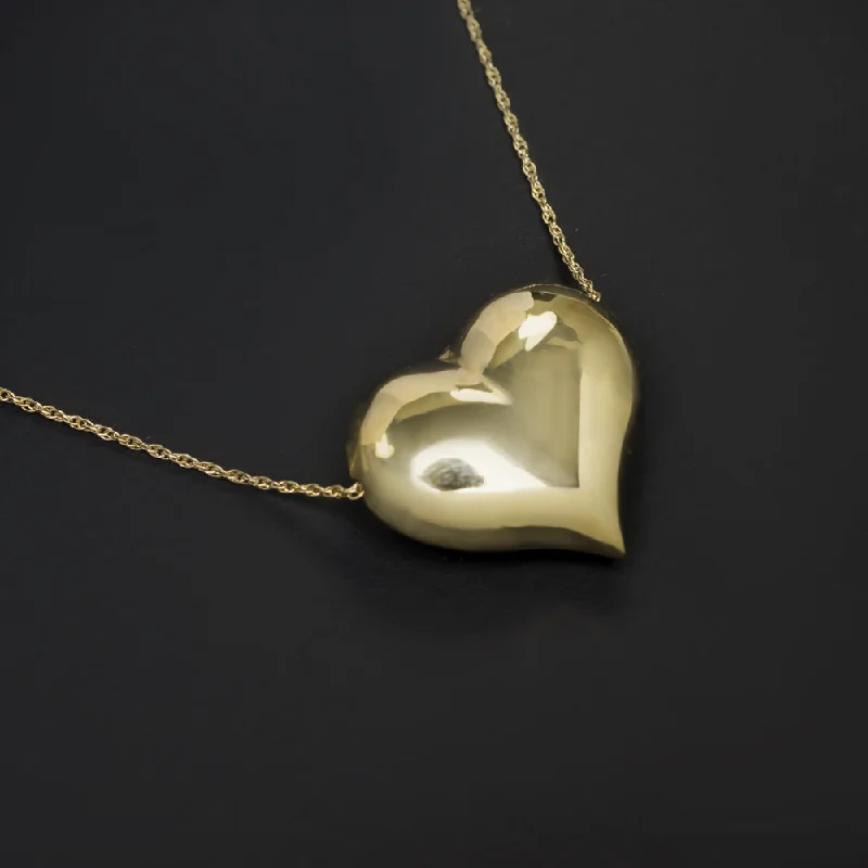 ladies seasonal necklaces-14k YELLOW GOLD HEART PENDANT NECKLACE PUFFY 21mm CLASSIC EVERYDAY SIMPLE GIFT