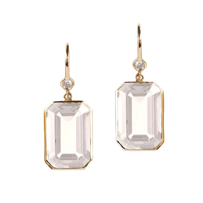 ladies dainty earrings-Emerald-Cut Quartz Earrings with Diamonds