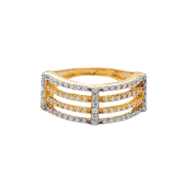 ladies classic gold rings-22K Yellow Gold CZ Ring W/ Four-Split Shank