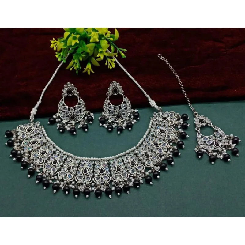 ladies classic necklaces-Akruti Collection Silver Plated Crystal Stone And Beads Necklace Set