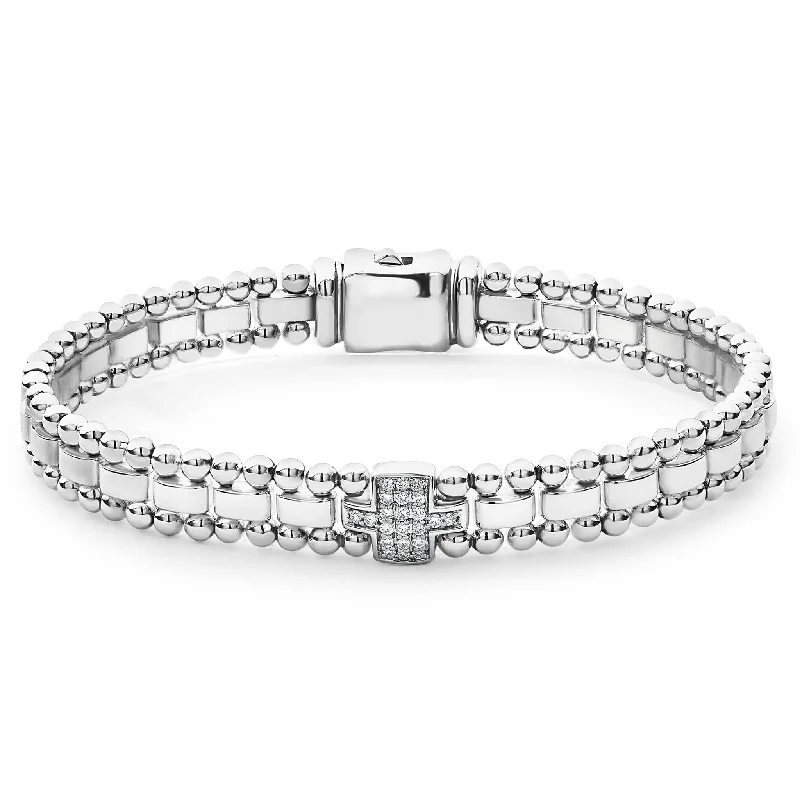 ladies pearl bracelet sets-Caviar Spark Single Station Diamond Link Bracelet