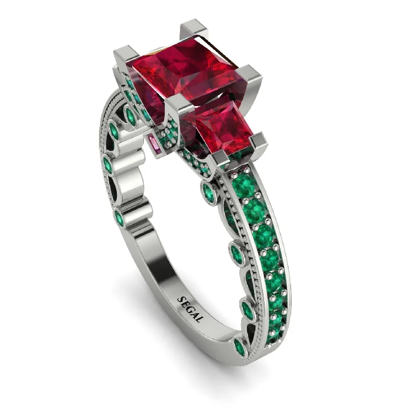 ladies engagement rings with pave diamonds-Modern Geometric Ruby Gold Engagement Ring - Beverly No. 27