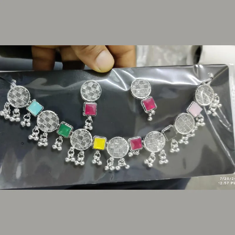 ladies silver necklaces-Kavita Art Oxidised Plated Crystal Stone Necklace Set