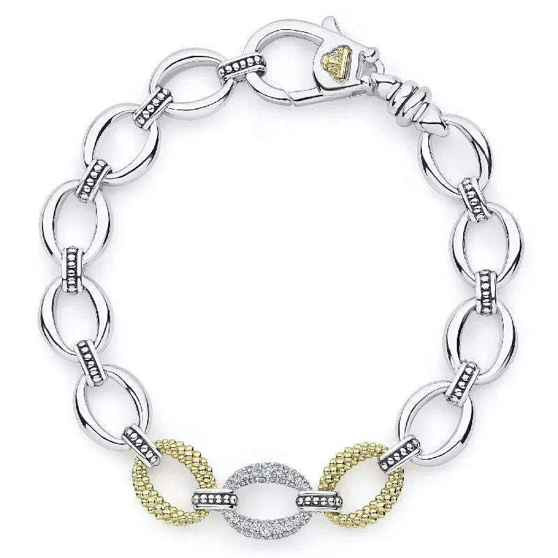 ladies textured bracelets-Caviar Lux Single Station Diamond Link Bracelet