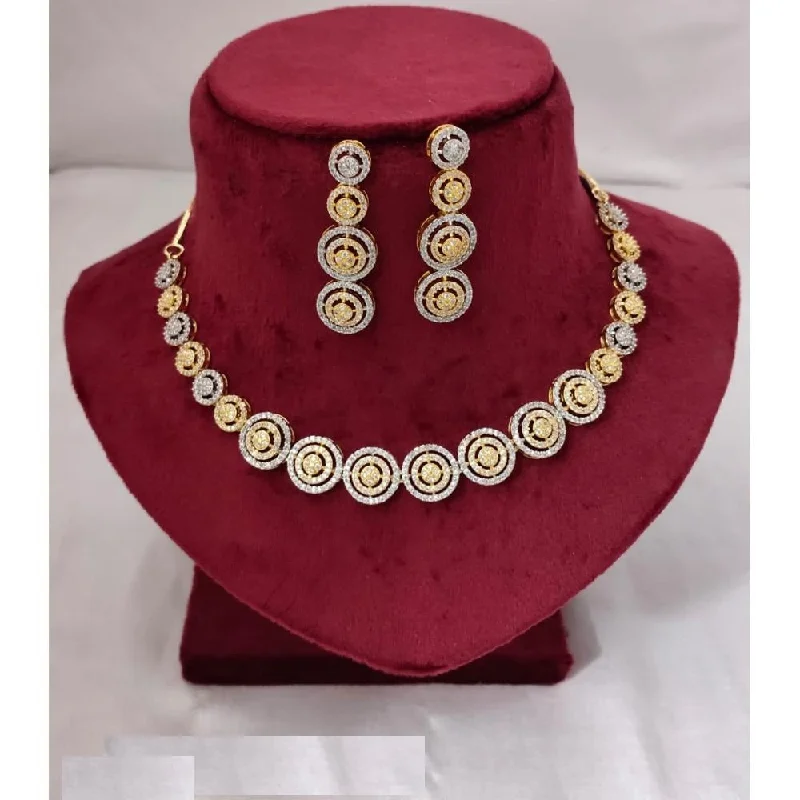 ladies choker necklaces-Akruti Collection Gold Plated Plated AD Necklace Set