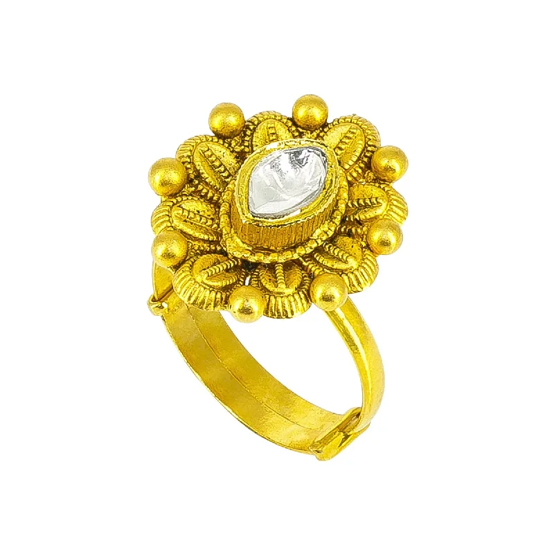 ladies sterling silver rings-22K yellow Gold floral Ring with cz stone