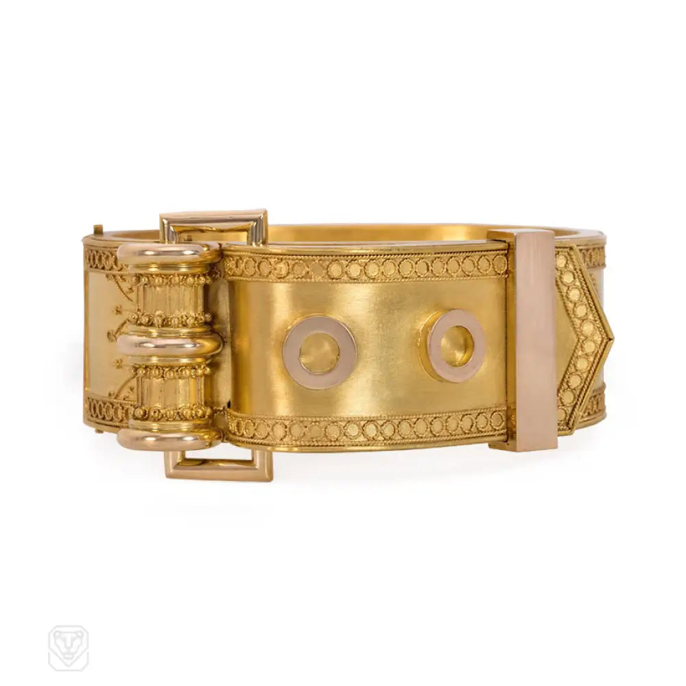 ladies wrap-around bracelets-Antique gold buckled cuff bracelet