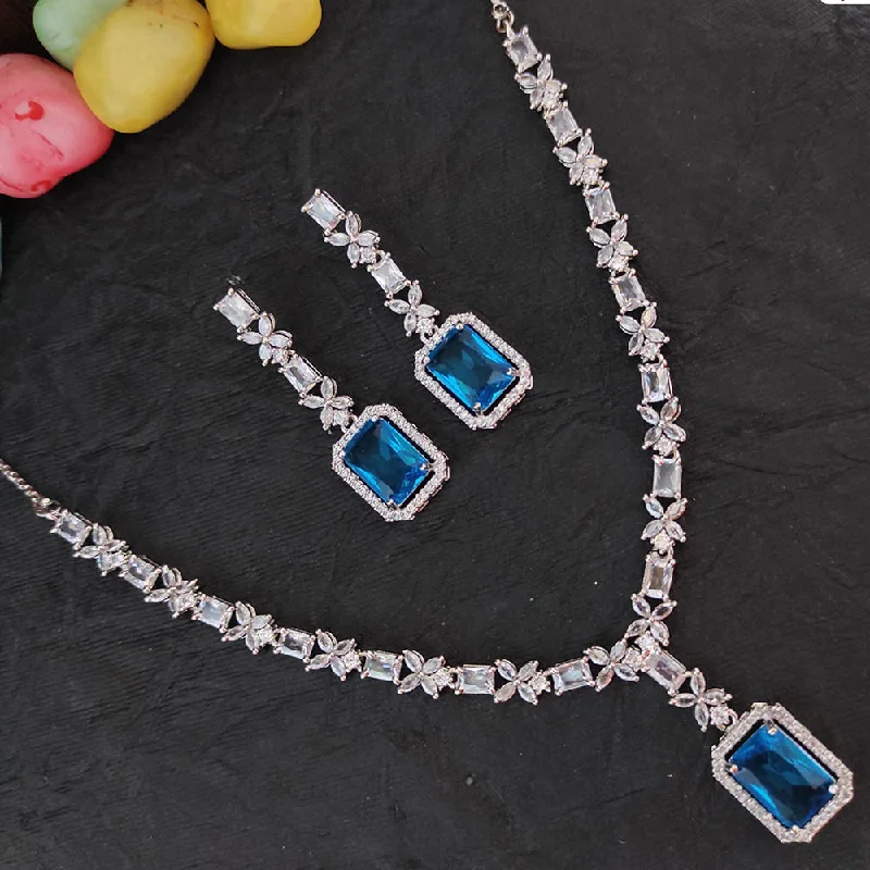 ladies beaded necklaces-Heera Jewellers Silver Plated AD Necklace Set