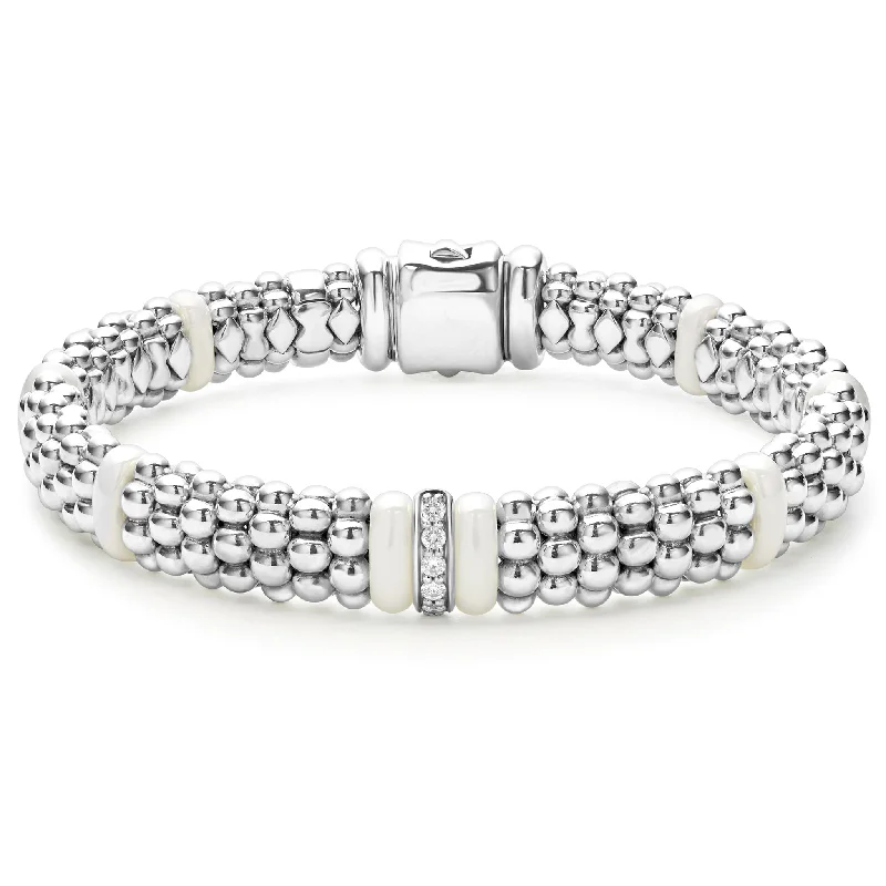 ladies birthstone bracelets-White Caviar Single Station Diamond Caviar Bracelet | 9mm