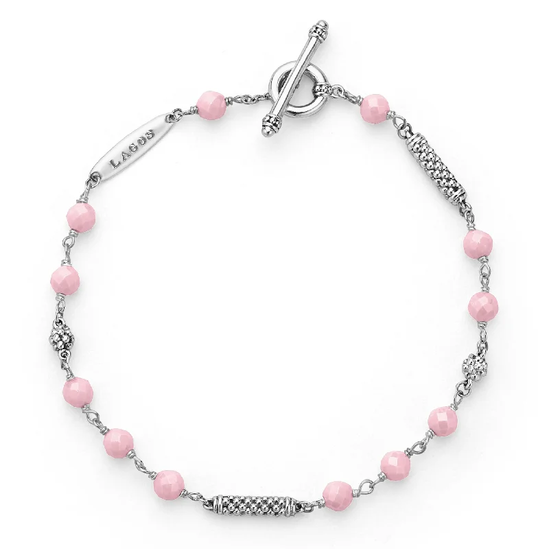 ladies statement bangles-Caviar Icon Pink Ceramic Beaded Bracelet