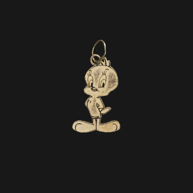 ladies designer necklaces-SOLID 14k YELLOW GOLD TWEETY BIRD CHARM PENDANT LOONEY TUNES NECKLACE CUTE GIFT