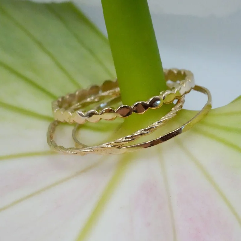 ladies promise rings-14K Golden Tides Triple Ring Set