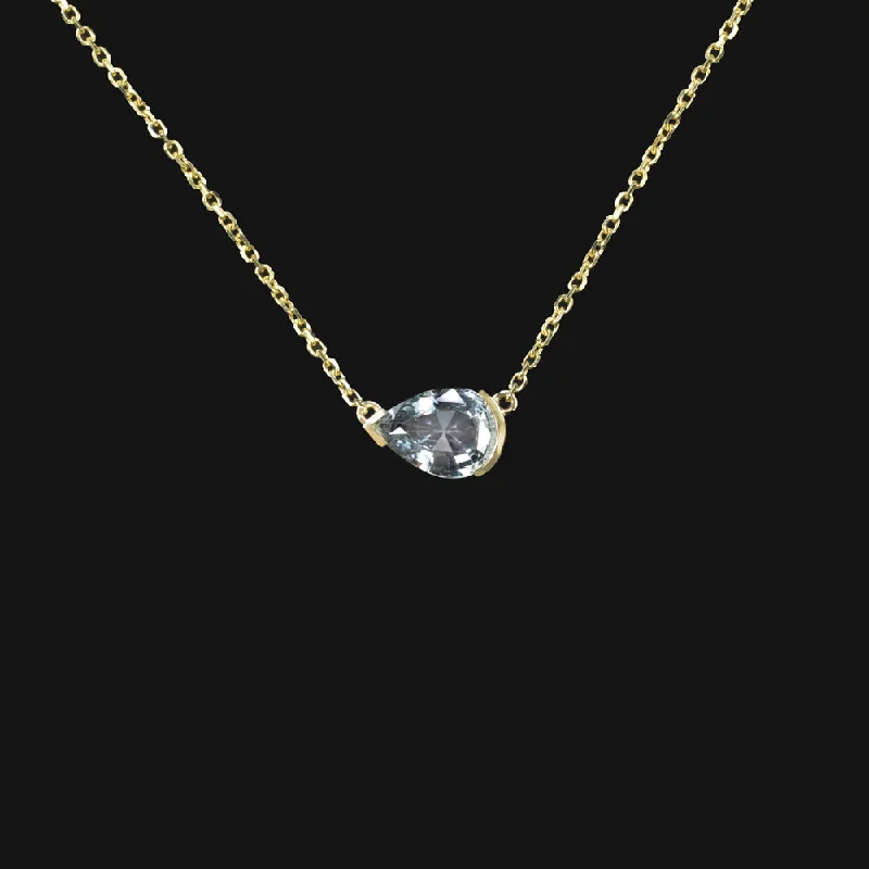 ladies crystal pendant necklaces-BLUE SAPPHIRE PENDANT NECKLACE PEAR CUT EAST WEST 14k YELLOW GOLD NATURAL 1.22ct