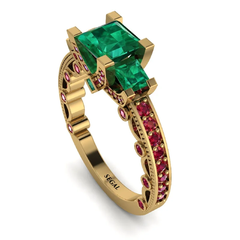 cushion cut diamond engagement rings for ladies-Modern Geometric Emerald Gold Engagement Ring - Beverly No. 49