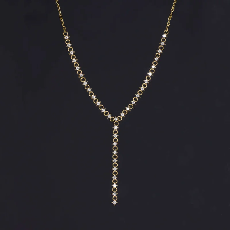 ladies luxurious necklaces-1.40ct G-H VS DIAMOND 18k LARIAT NECKLACE YELLOW GOLD CHAIN LINK NATURAL DROP